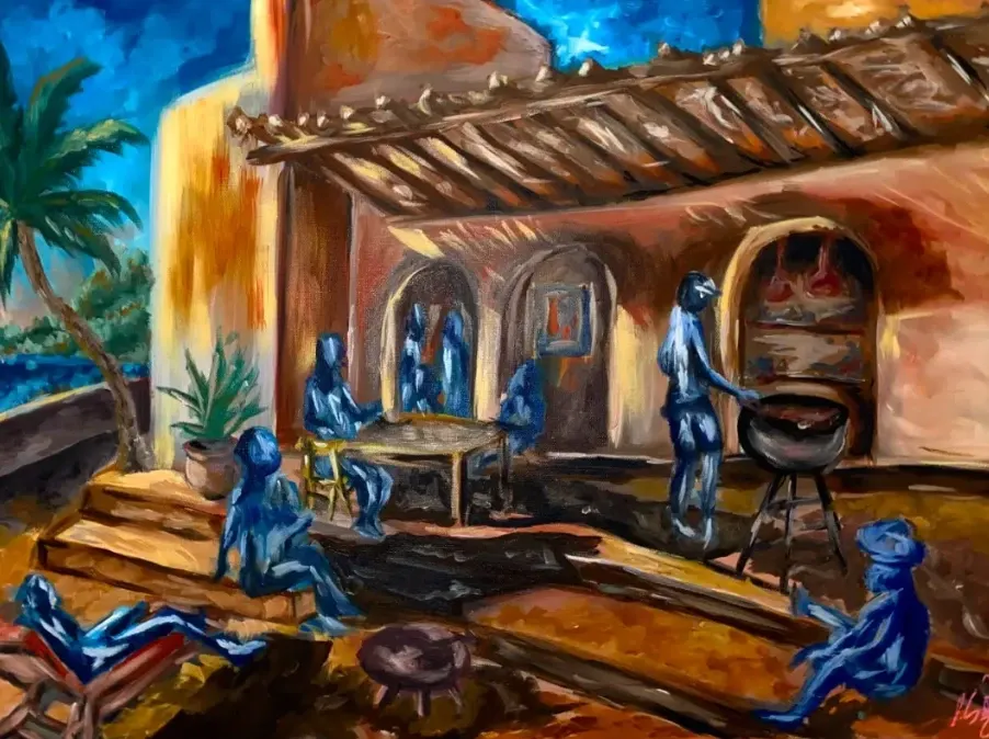 BBQ (Blau), Öl auf Leinwand, 2026